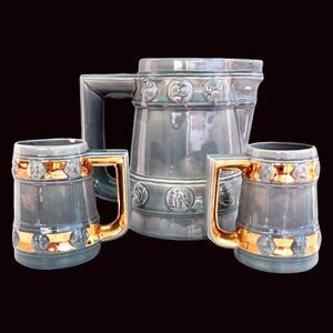 San Clemente Roday California Pottery 60s Vintage Bar Beer Pitcher Mugs Zodiac